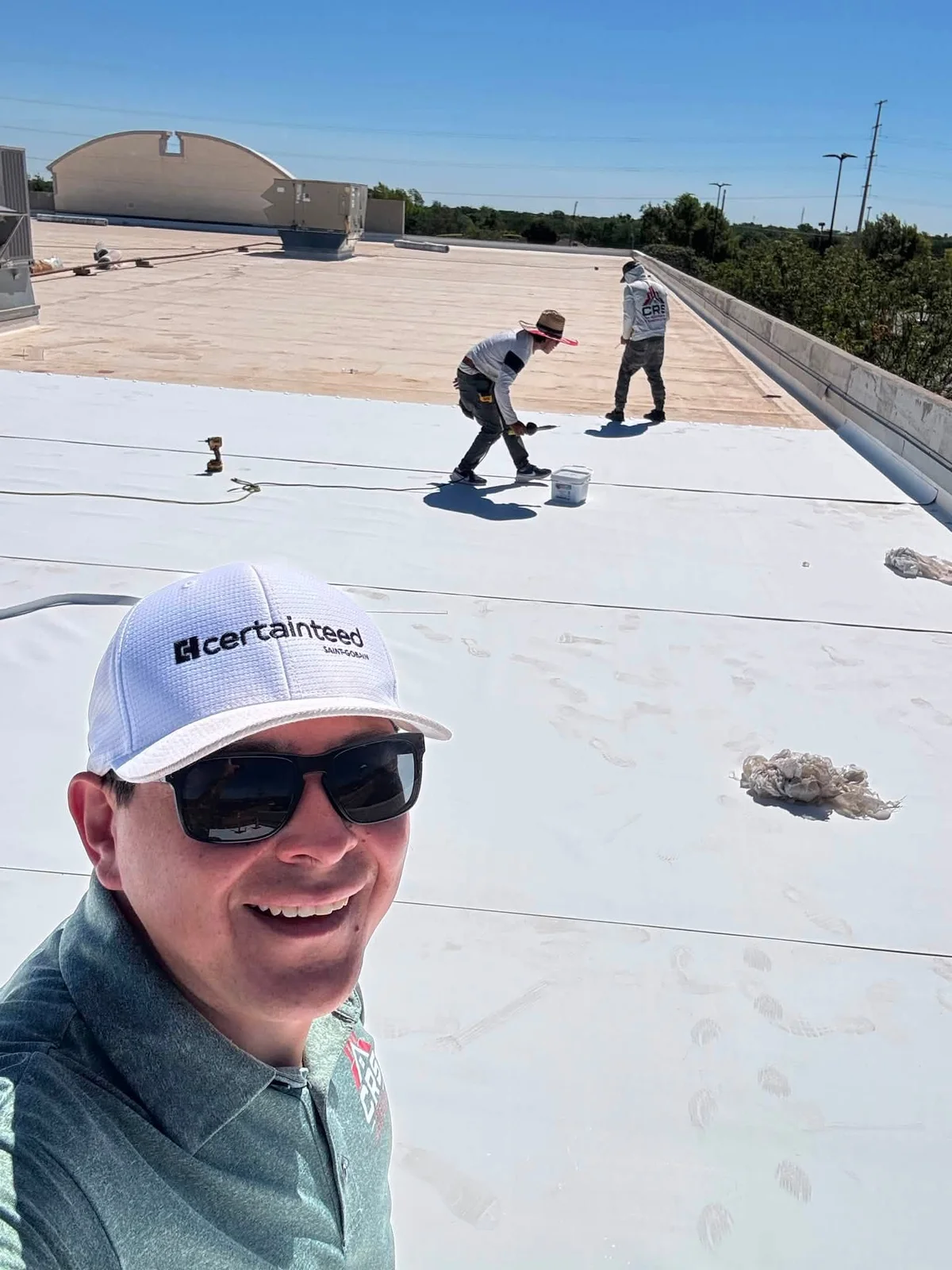 Chase of CRS Roofing & Construction on a commercial TPO roof with the CRS crew, Amarillo TX